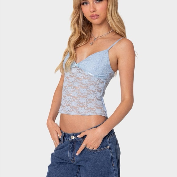 Edikted Light Blue Lace Tank Top - Picture 1 of 5